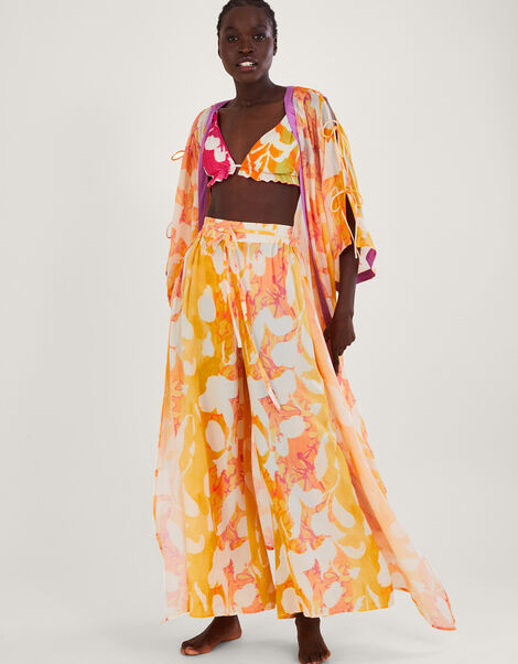Abstract Print Side Split Trousers Orange, Orange (ORANGE), large