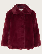 Faux Fur Collared Coat, BURGANDY, large