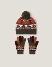 Dragon Beanie Hat & Gloves Set, Green (GREEN), large