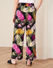Palm Print Wide Leg Trousers, Black (BLACK), large