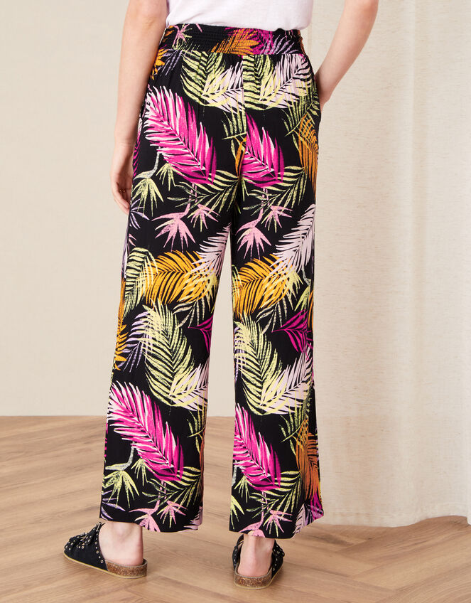 Palm Print Wide Leg Trousers, Black (BLACK), large