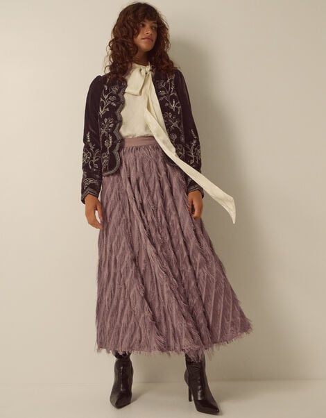 Fayana Fringe A-Line Midi Skirt, Mink (MINK), large