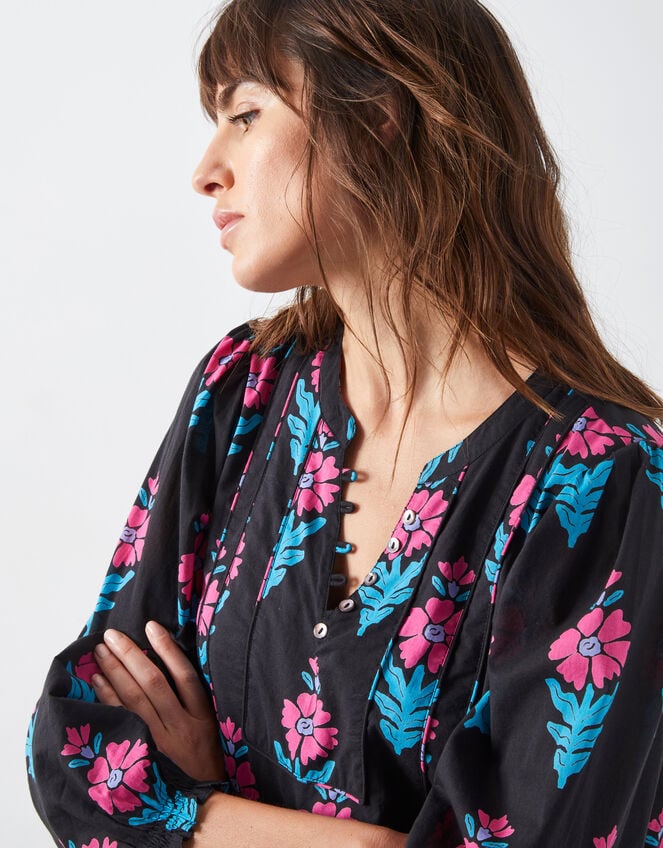 East Helena Woodblock Print Midi Dress, Black (BLACK), large
