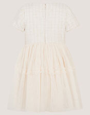 Embellished Tweed Mesh Dress, Ivory (IVORY), large