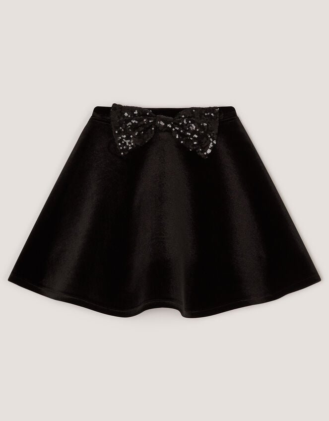 Sequin Bow Velvet Skirt, Black (BLACK), large