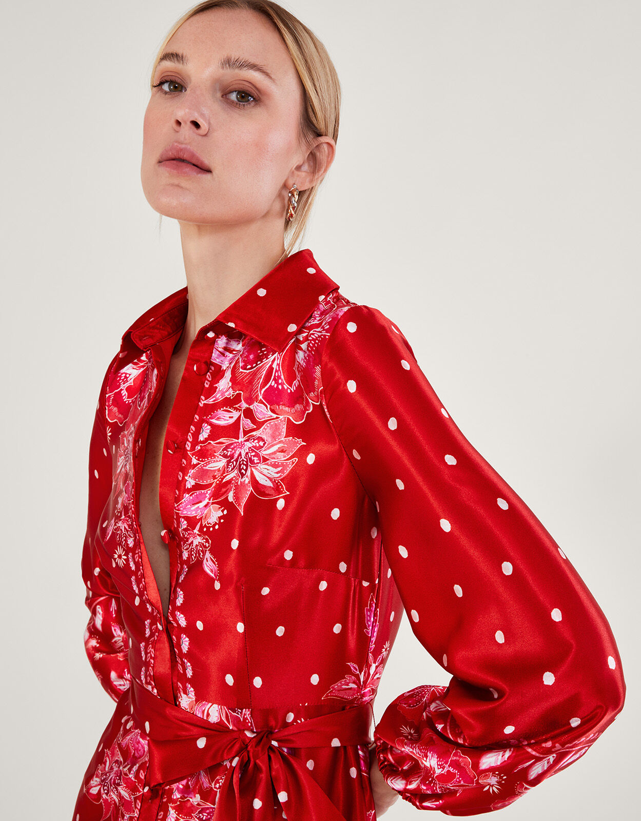 Shiloh Satin Shirt Dress Red