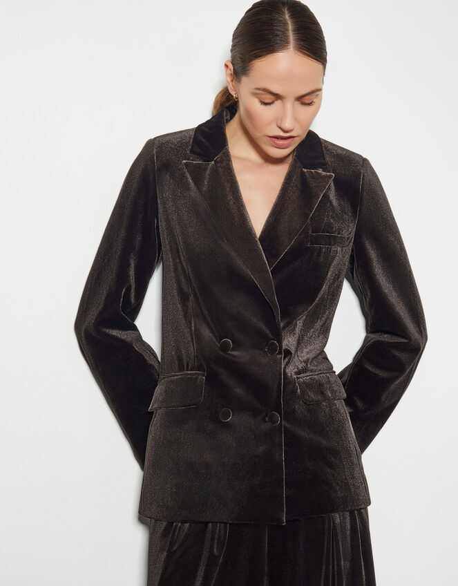 Valery Velvet Double Breasted Jacket , Brown (CHOCOLATE), large