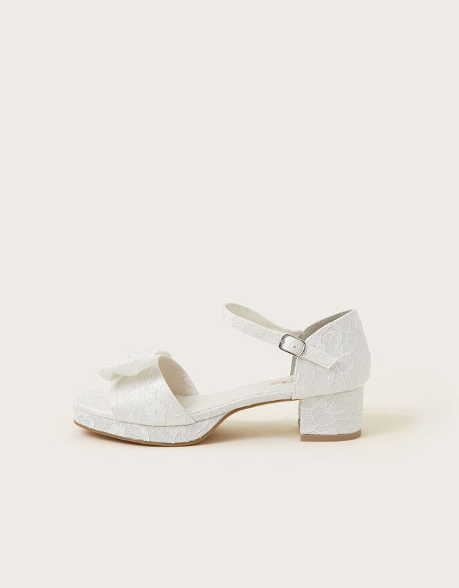 Bow Lace Heeled Sandals, Ivory (IVORY), large