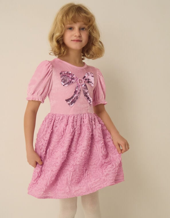 Velvet Floral Appliqu&eacute; Party Dress, Pink (PINK), large