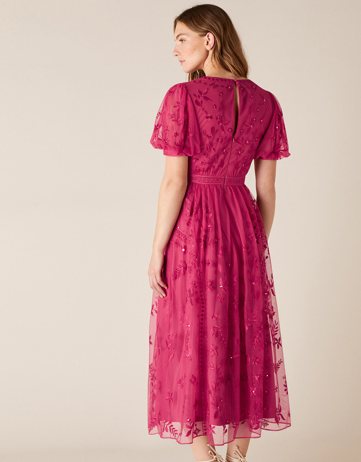 Valerie Sequin Embroidered Tea Dress Pink Evening Dresses