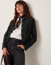 Salome Fringe Suedette Jacket, Black (BLACK), large
