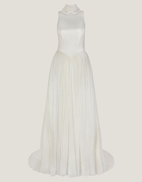 Margo Drop Waist Wedding Dress & Scarf, Ivory (IVORY), large