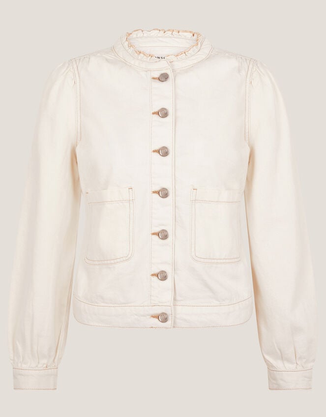 Louisa Frill Denim Jacket, Ecru (ECRU), large