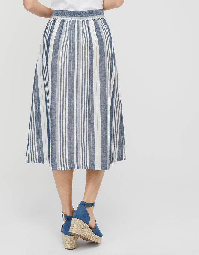Tonya Stripe Skirt in Linen and Organic Cotton, Blue (BLUE), large