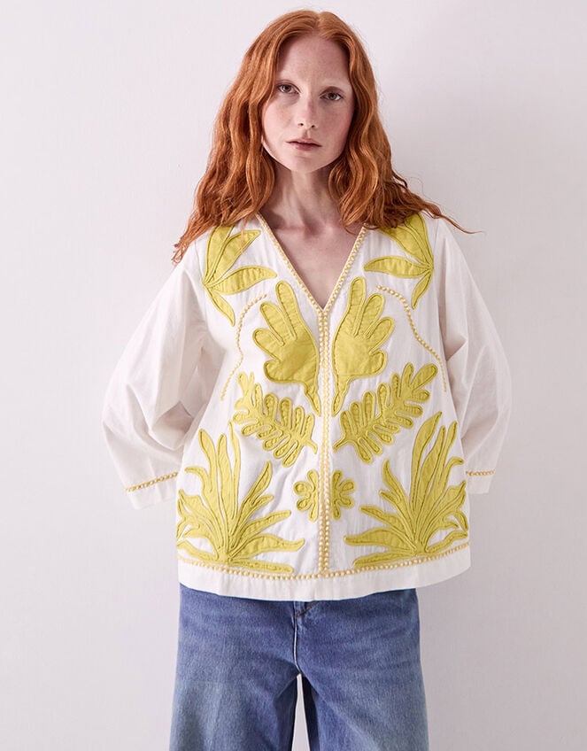 East Mella Hand-Appliqu&eacute; Cotton Top, White (WHITE), large