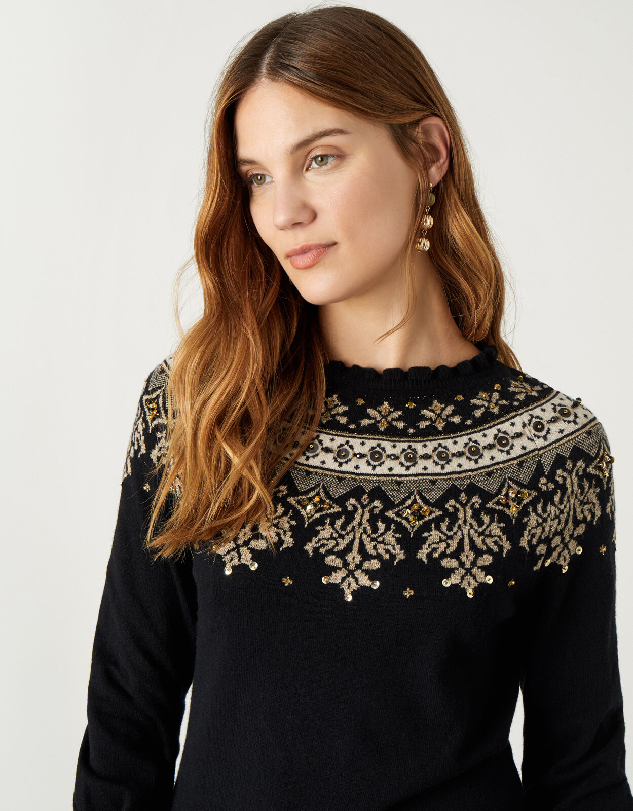 Embellished Fairisle Yoke Knit Dress 
