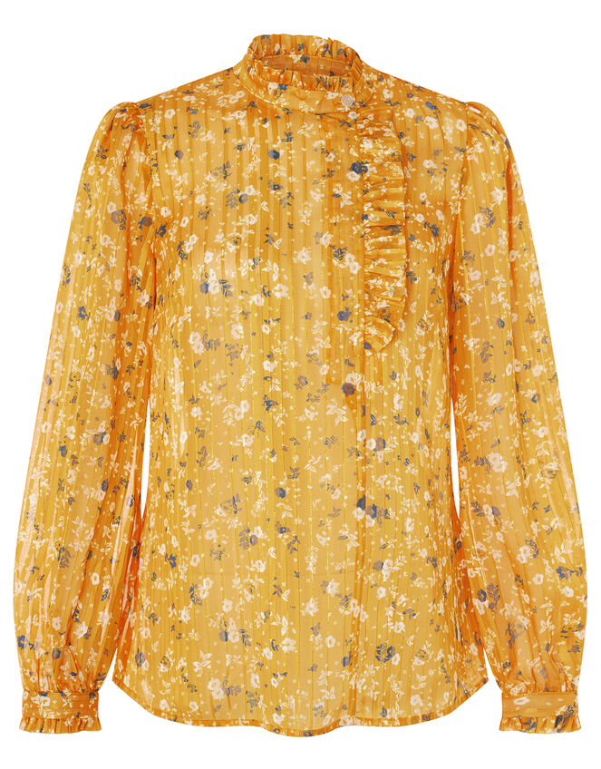 Ditsy Floral Frill Blouse, Yellow (OCHRE), large