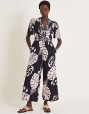 Petra Palm Print Jumpsuit, Black (BLACK), large
