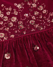 Macie Sequin Floral Velour Dress, Red (BURGUNDY), large