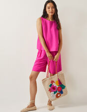 Lucy Linen Blend Button Tank Top, Pink (PINK), large