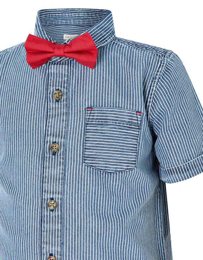 Striped Shirt and Bow Tie Set, Blue (BLUE), large