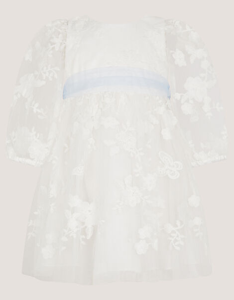 Baby Beatrice Floral Embroidered Tulle Dress, Ivory (IVORY), large
