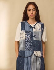 East Milly Quilted Floral Patchwork Waistcoat, Blue (BLUE), large