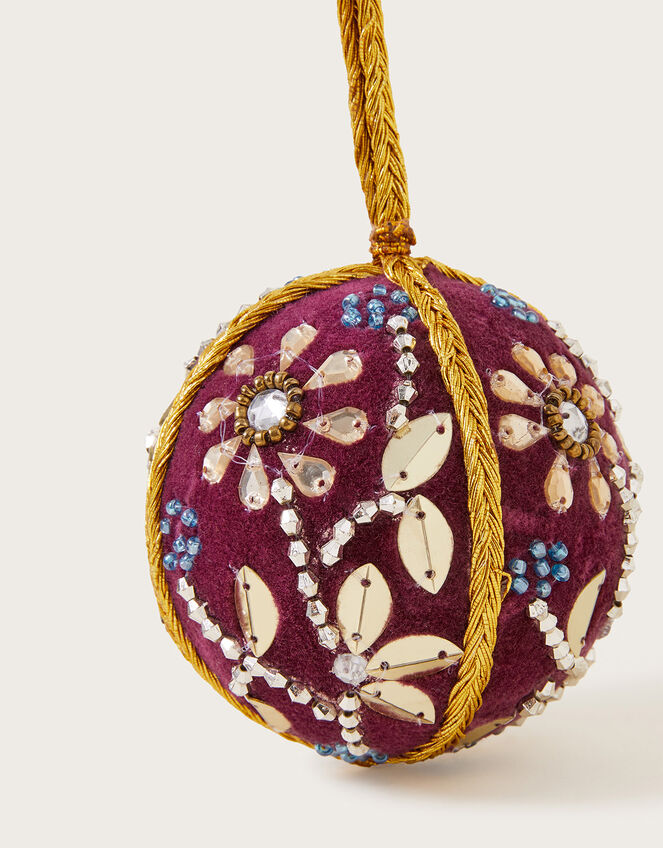 Embellished Velvet Bauble Decoration, Red (BURGUNDY), large