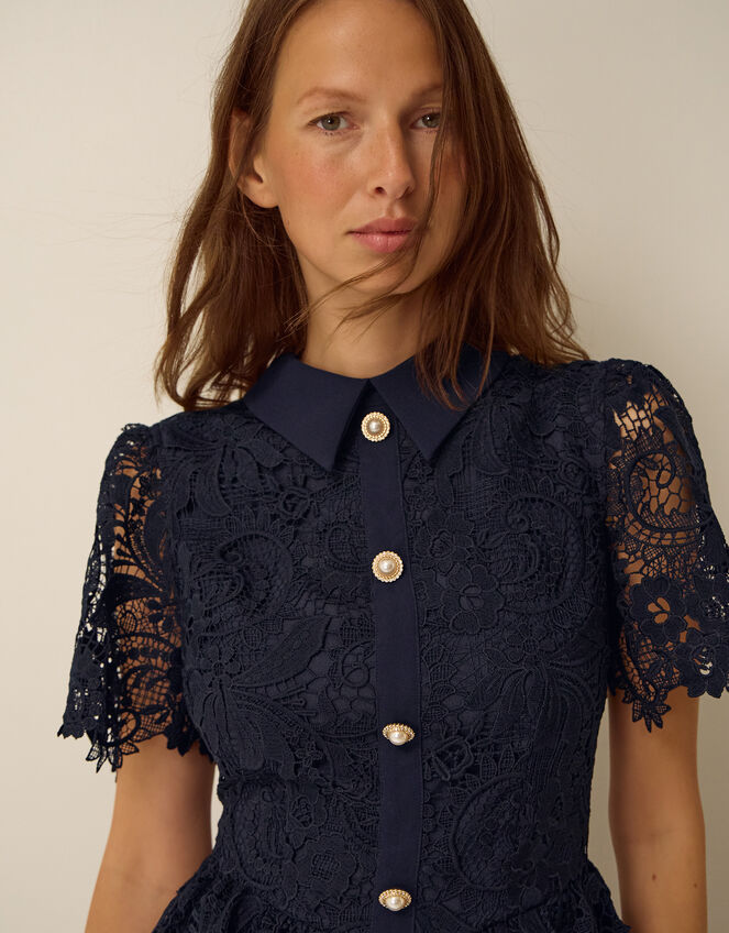 Alice Lace Peplum Midi Dress, Blue (NAVY), large