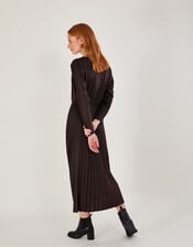 Pleated Batwing Midi Jersey Dress, Brown (BROWN), large