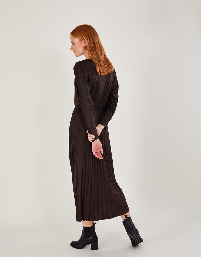 Pleated Batwing Midi Jersey Dress, Brown (BROWN), large