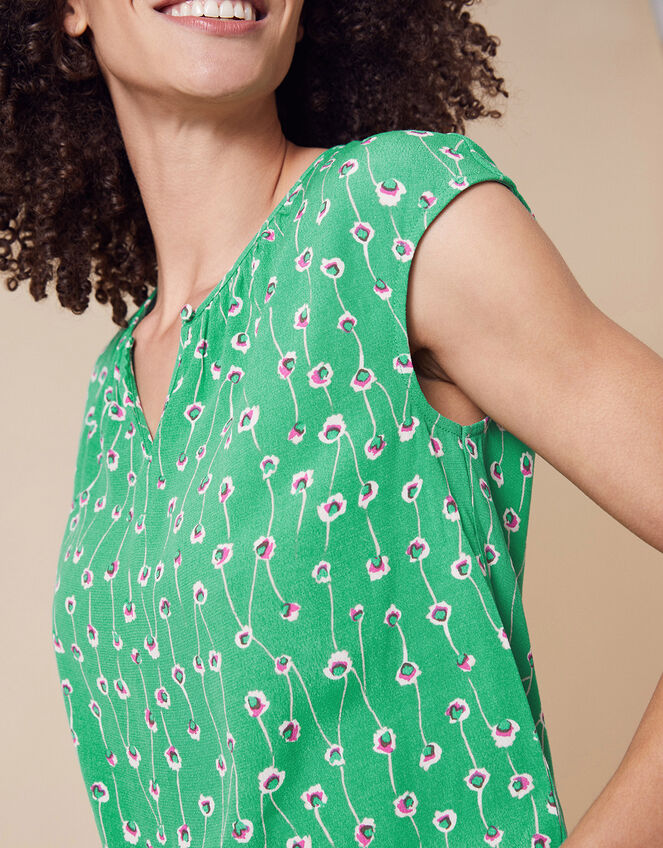 Printed Sleeveless Top with LENZING™ ECOVERO™, Green (GREEN), large