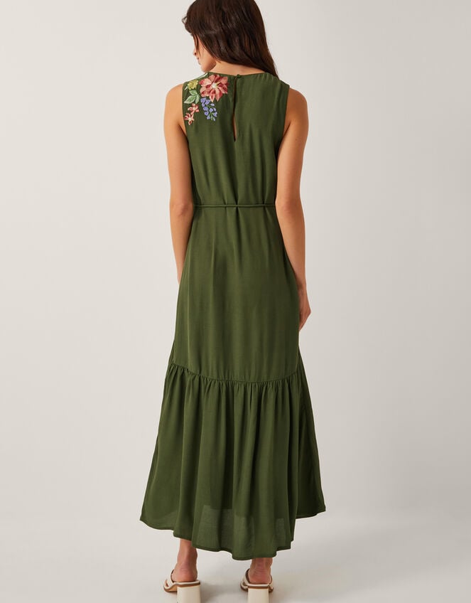 Odelle Floral Embroidered Midi Dress, Green (KHAKI), large