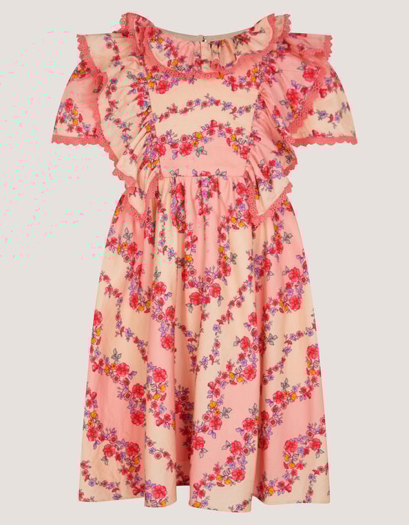 Floral Lace Trim Frill Dress, Pink (PINK), large
