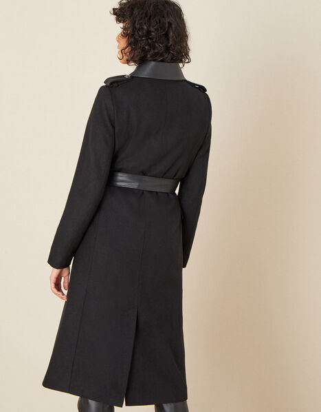 Anne Trench Coat in Wool Blend Black, Black (BLACK), large