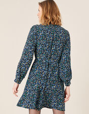 Floral Belted Short Dress, Black (BLACK), large