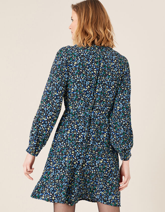 Floral Belted Short Dress, Black (BLACK), large