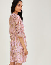 Sloane Embellished Short Dress in Recycled Polyester, Pink (BLUSH), large