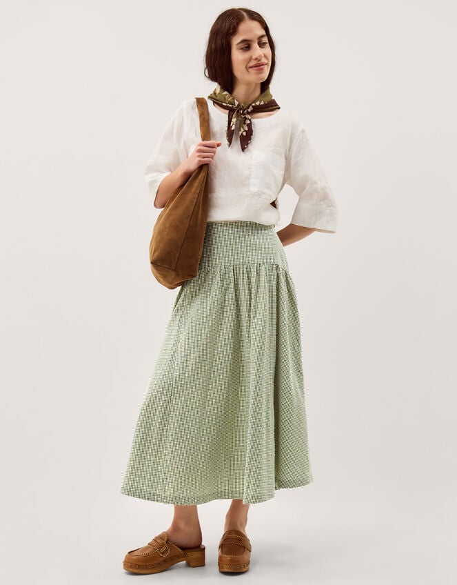 Gaia Gingham Midi Skirt, Green (GREEN), large