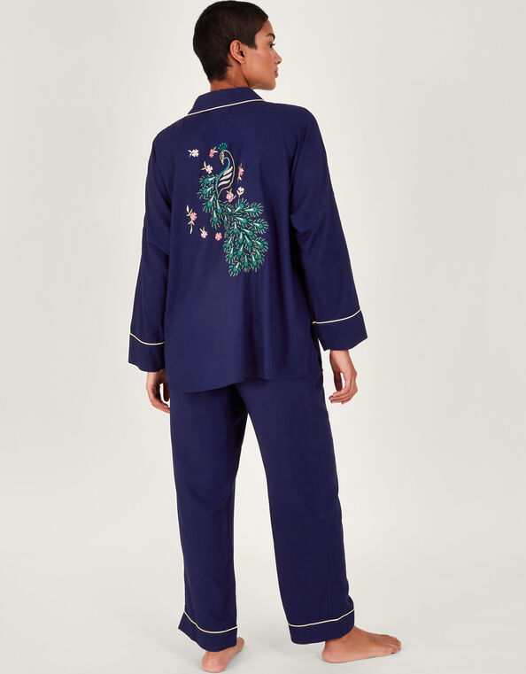 Pru Peacock Embroidered Pyjama Set, Blue (NAVY), large