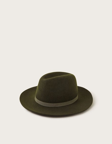 Drew Wool Fedora Hat, Green (KHAKI), large