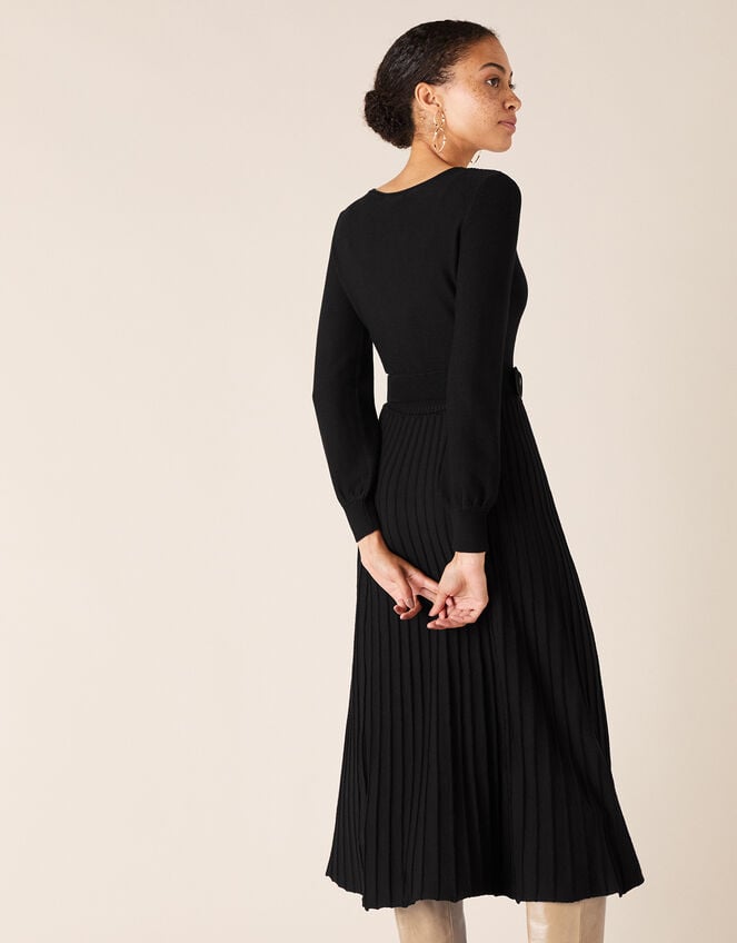 Pleated Skirt Knit Dress with LENZING™ ECOVERO™, Black (BLACK), large