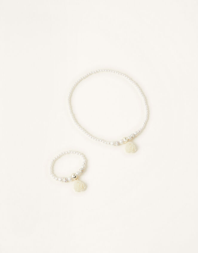 Rose Pearl Necklace and Bracelet Set , , large