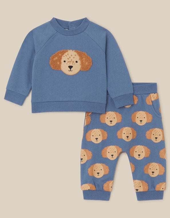 Newborn Dog Cotton Sweatshirt & Joggers Set, Blue (BLUE), large