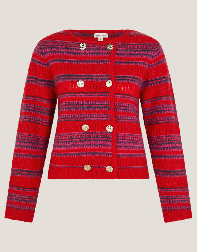 Starla Stripe Double Breasted Cardigan, Red (RED), large