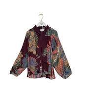 One Hundred Stars Crane Print Pussybow Blouse, Purple (PLUM), large