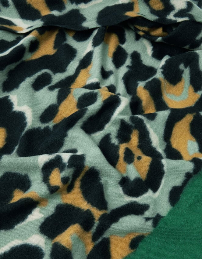 Elyse Animal Print Tassel Scarf, Green (GREEN), large