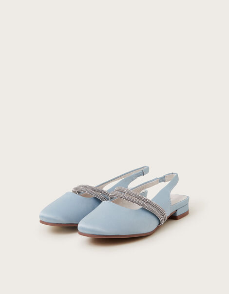 Diamante Strap Satin Slingback Flats, Blue (BLUE), large