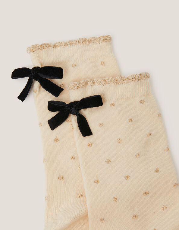 Glitter Spot Bow Socks, Cream (CREAM), large