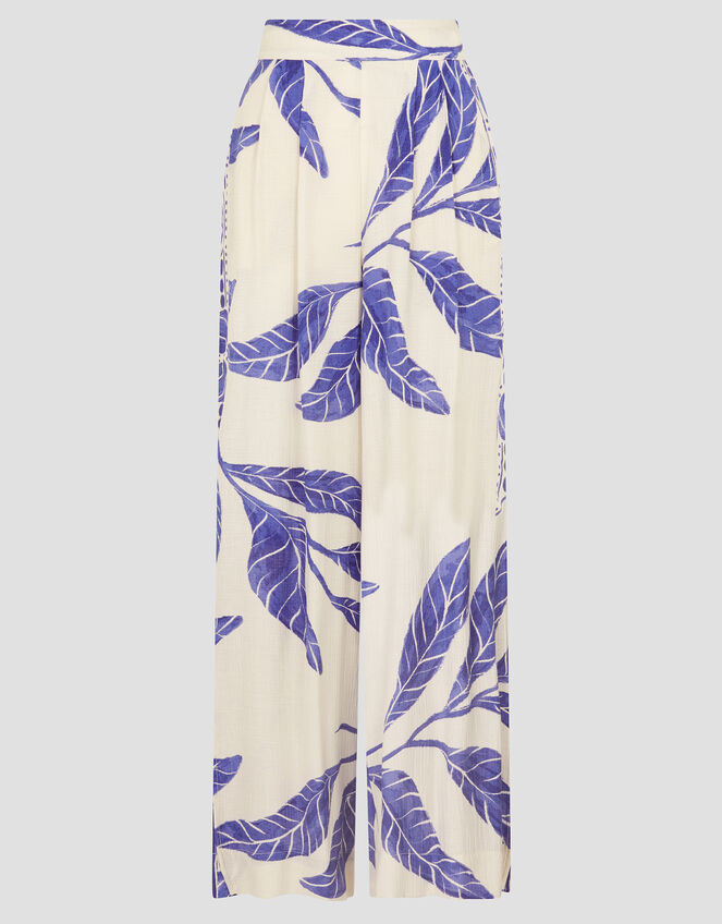 Dinah Leaf Print Pants, White (WHITE), large